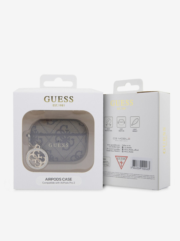 Guess Guess 4G Script PC/PU torbica s privjeskom za AirPods Pro 2 smeđa