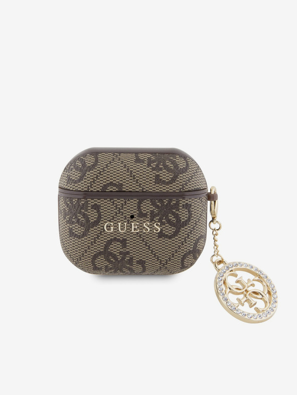 Guess Guess 4G Script PC/PU torbica s privjeskom za AirPods 3 smeđa