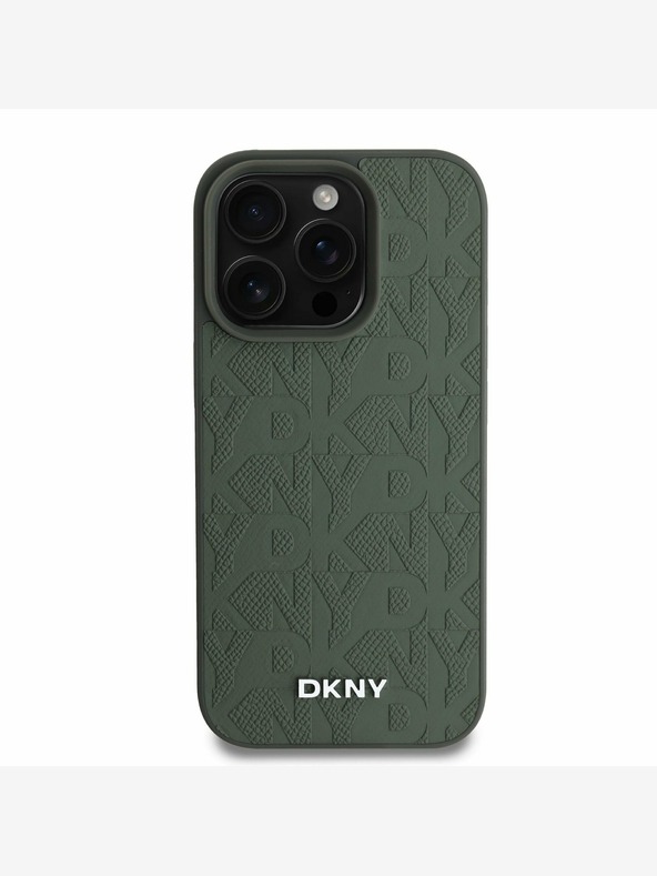 DKNY DKNY PU kožna rešetkasta stražnja maska ​​Magsafe za iPhone 16 Pro Max zelena