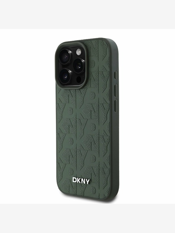 DKNY DKNY PU kožna rešetkasta stražnja maska ​​Magsafe za iPhone 16 Pro zelena