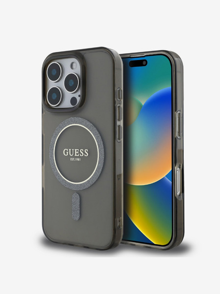Guess Guess IML Glitter Ring MagSafe stražnja maska ​​za iPhone 16 Pro crna