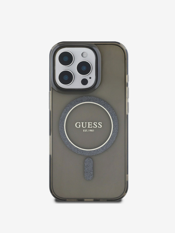 Guess Guess IML Glitter Ring MagSafe stražnja maska ​​za iPhone 16 Pro crna