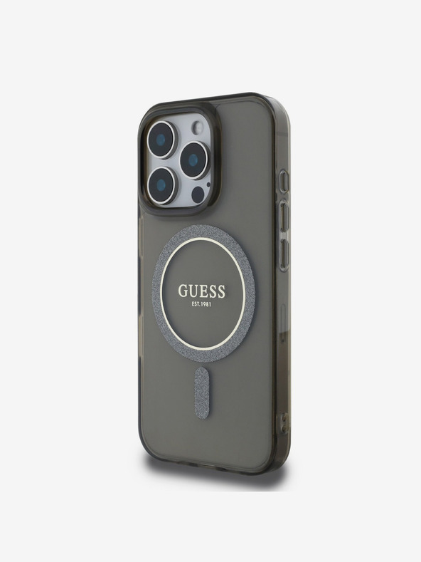 Guess Guess IML Glitter Ring MagSafe stražnja maska ​​za iPhone 16 Pro crna