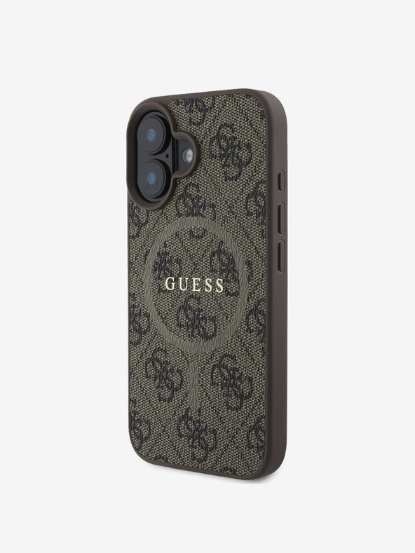 Guess Guess PU kožna 4G obojena stražnja maska ​​MagSafe za iPhone 16 smeđa