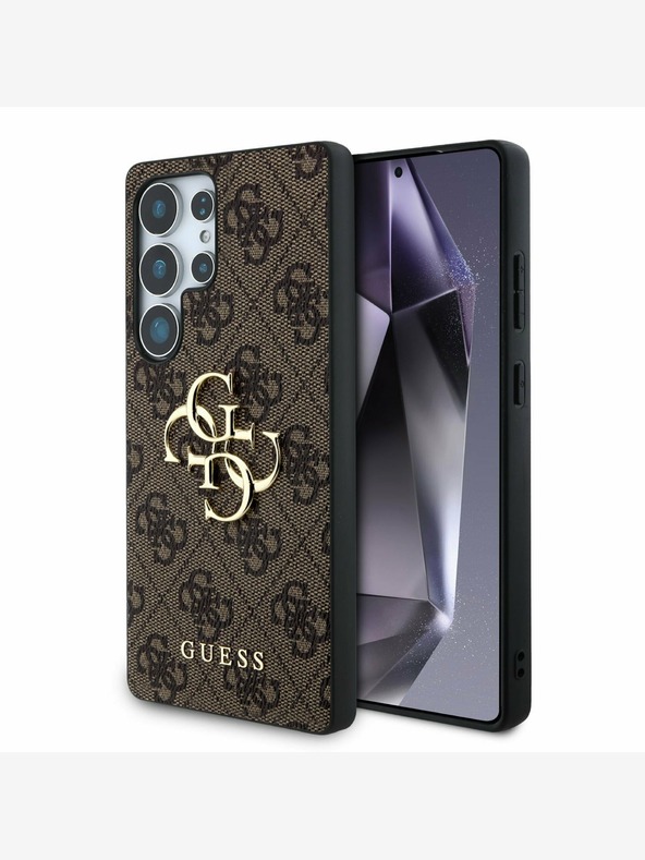 Guess PU 4G Metal Logo Zadní Kryt pro Samsung Galaxy S25 Ultra Brown Etui za telefon