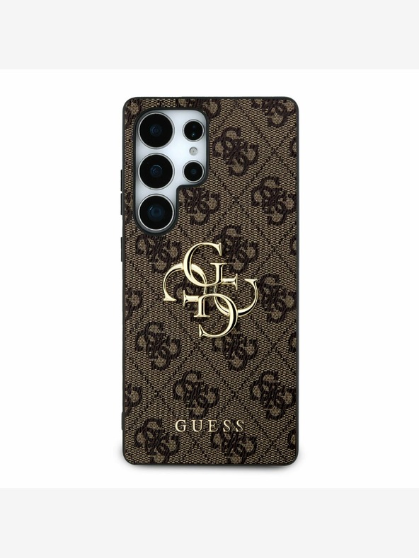 Guess PU 4G Metal Logo Zadní Kryt pro Samsung Galaxy S25 Ultra Brown Etui za telefon