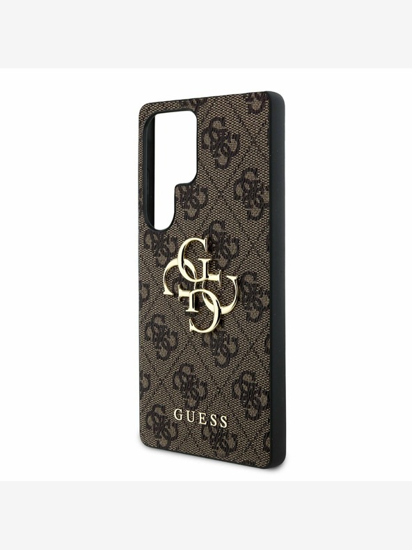 Guess PU 4G Metal Logo Zadní Kryt pro Samsung Galaxy S25 Ultra Brown Etui za telefon