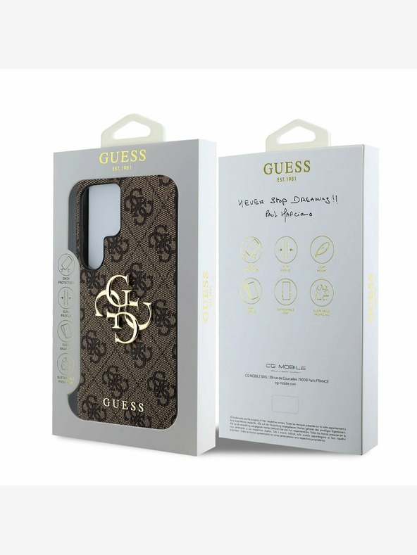 Guess PU 4G Metal Logo Zadní Kryt pro Samsung Galaxy S25 Ultra Brown Etui za telefon