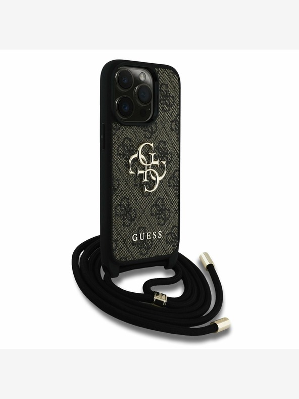 Guess Stražnja maska ​​Guess PU 4G s metalnim logotipom i trakom za tijelo za iPhone 15 Pro Max smeđa