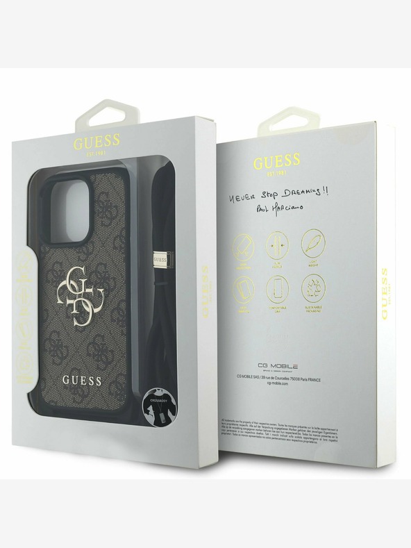 Guess Stražnja maska ​​Guess PU 4G s metalnim logotipom i trakom za tijelo za iPhone 15 Pro Max smeđa