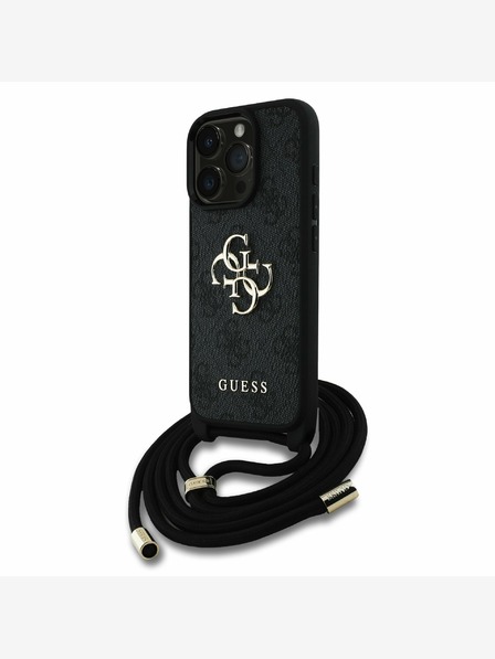 Guess Stražnja maska ​​Guess PU 4G s metalnim logotipom i trakom za tijelo za iPhone 16 Pro crna