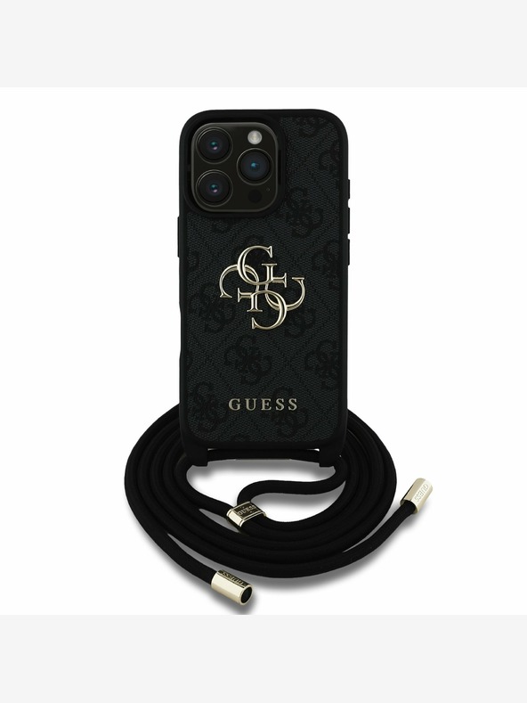 Guess Stražnja maska ​​Guess PU 4G s metalnim logotipom i trakom za tijelo za iPhone 16 Pro crna