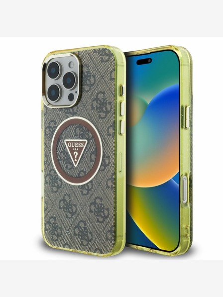 Guess Guess IML 4G svjetlucavi i trokutasti logotip MagSafe stražnja maska ​​za iPhone 16 Pro smeđa