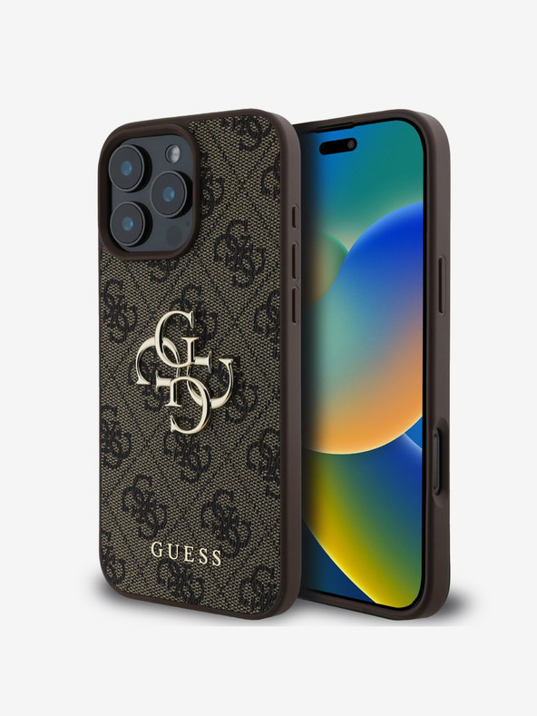Guess Stražnja maska ​​Guess PU 4G s metalnim logotipom za iPhone 16 Pro smeđa