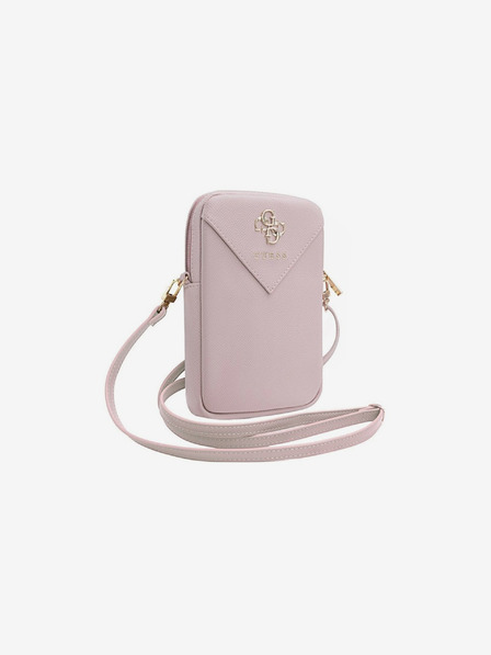 Guess Guess PU zrnata 4G metalna telefonska torbica s patentnim zatvaračem, ružičasta