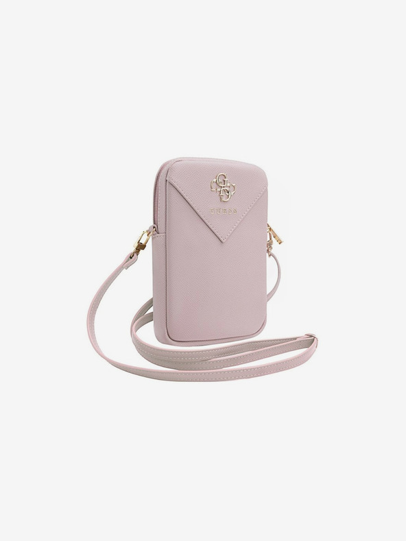 Guess Guess PU zrnata 4G metalna telefonska torbica s patentnim zatvaračem, ružičasta