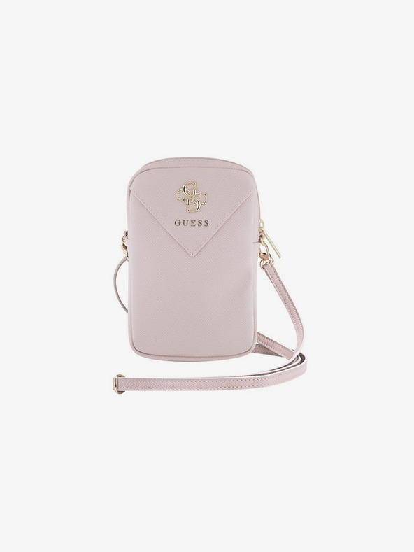 Guess Guess PU zrnata 4G metalna telefonska torbica s patentnim zatvaračem, ružičasta