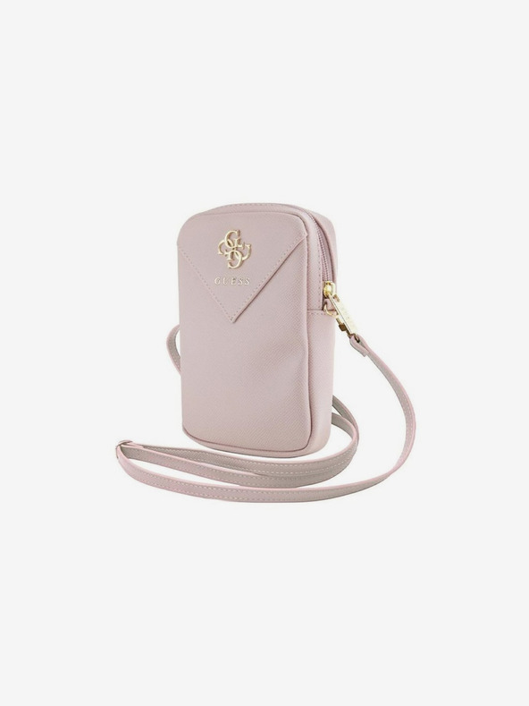 Guess Guess PU zrnata 4G metalna telefonska torbica s patentnim zatvaračem, ružičasta
