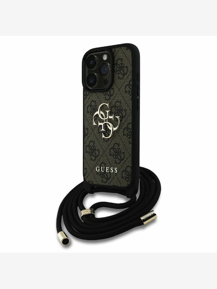 Guess Stražnja maska ​​Guess PU 4G s metalnim logotipom preko ramena za iPhone 16 Pro Max smeđa