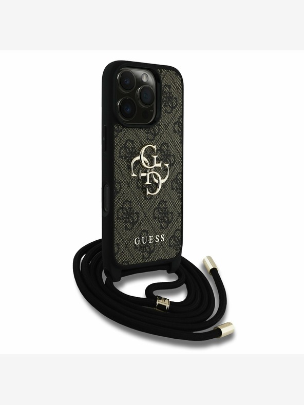 Guess Stražnja maska ​​Guess PU 4G s metalnim logotipom preko ramena za iPhone 16 Pro Max smeđa