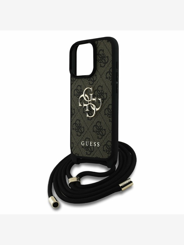 Guess Stražnja maska ​​Guess PU 4G s metalnim logotipom preko ramena za iPhone 16 Pro Max smeđa