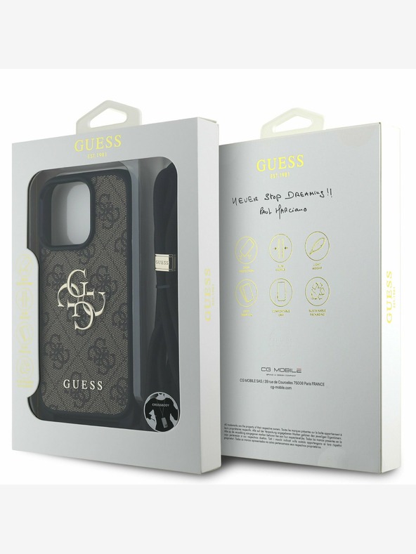 Guess Stražnja maska ​​Guess PU 4G s metalnim logotipom preko ramena za iPhone 16 Pro Max smeđa