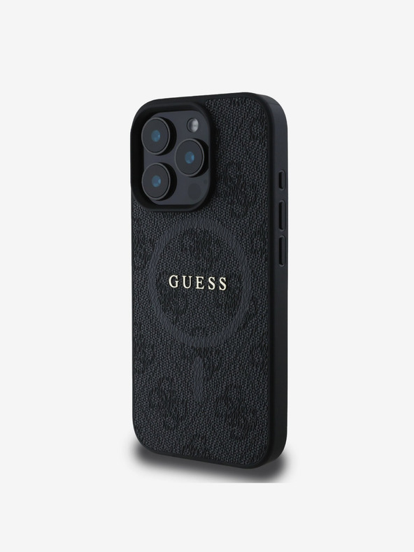 Guess PU Leather 4G Colored Ring MagSafe Zadní Kryt pro iPhone 16 Pro Max Black Etui za telefon