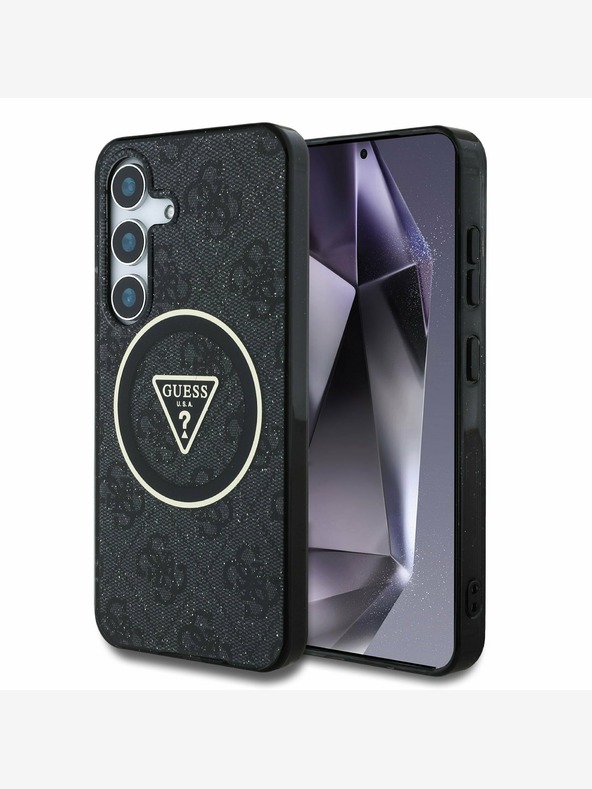 Guess Guess IML 4G svjetlucavi i trokutasti logotip MagSafe stražnja maska ​​za Samsung Galaxy S25+ crna