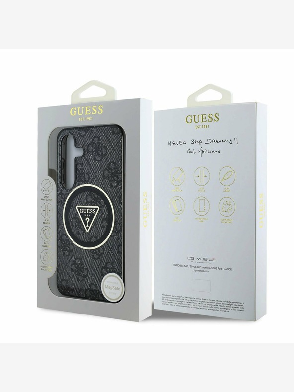 Guess Guess IML 4G svjetlucavi i trokutasti logotip MagSafe stražnja maska ​​za Samsung Galaxy S25+ crna