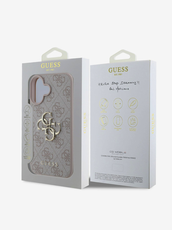 Guess Stražnja maska ​​Guess PU 4G s metalnim logotipom za iPhone 16, ružičasta