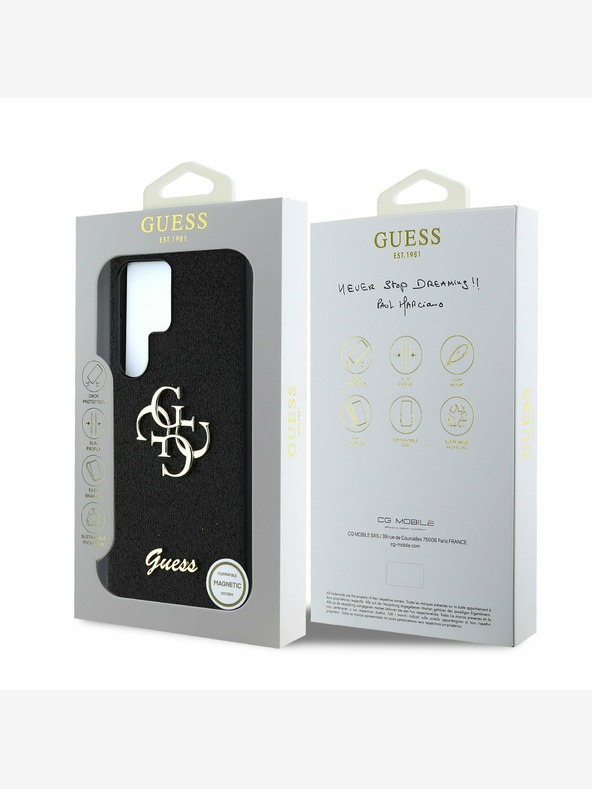 Guess Stražnja maska ​​Guess PU s fiksnim svjetlucavim 4G metalnim logotipom za Samsung Galaxy S25 Ultra Black