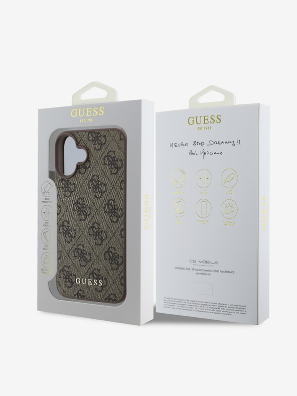 Guess Stražnja maska ​​Guess 4G Charm za iPhone 16 Tone on Tone Brown