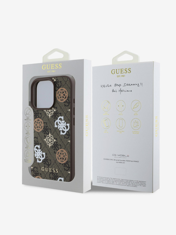 Guess Guess PU 4G Peony MagSafe stražnja maska ​​za iPhone 16 Pro Max smeđa