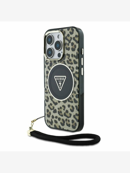Guess Guess IML Leopard Trokut Logo Strap MagSafe stražnja maska ​​za iPhone 16 Pro Max smeđa