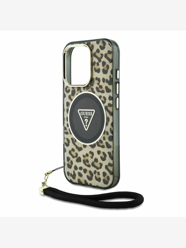 Guess Guess IML Leopard Trokut Logo Strap MagSafe stražnja maska ​​za iPhone 16 Pro Max smeđa
