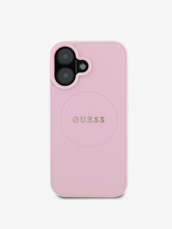 Guess Guess PU zrnati klasični logotip MagSafe stražnja maska ​​za iPhone 16 ružičasta