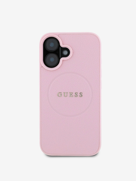 Guess Guess PU zrnati klasični logotip MagSafe stražnja maska ​​za iPhone 16 ružičasta