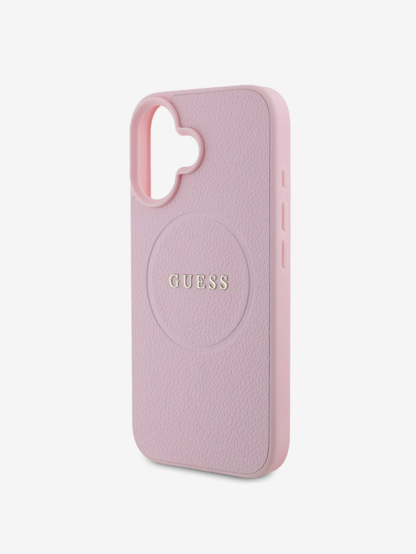Guess Guess PU zrnati klasični logotip MagSafe stražnja maska ​​za iPhone 16 ružičasta