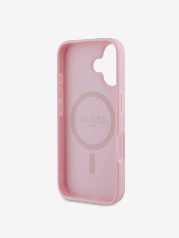 Guess Guess PU zrnati klasični logotip MagSafe stražnja maska ​​za iPhone 16 ružičasta