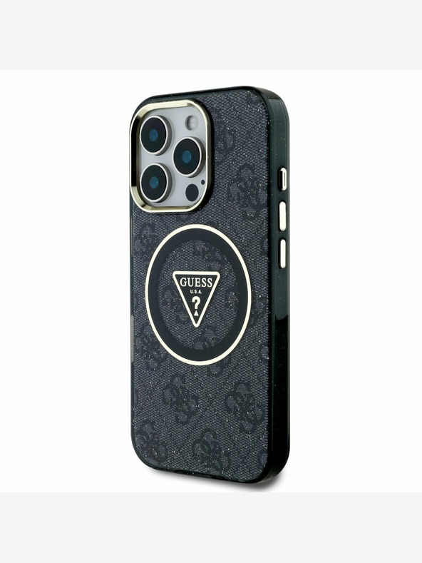 Guess Guess IML 4G svjetlucavi i trokutasti logotip MagSafe stražnja maska ​​za iPhone 16 Pro Max crna