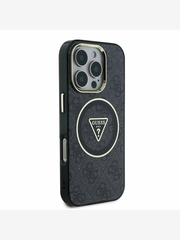 Guess Guess IML 4G svjetlucavi i trokutasti logotip MagSafe stražnja maska ​​za iPhone 16 Pro Max crna