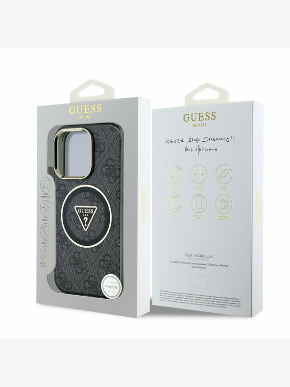 Guess Guess IML 4G svjetlucavi i trokutasti logotip MagSafe stražnja maska ​​za iPhone 16 Pro Max crna