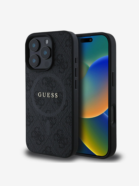 Guess PU Leather 4G Colored Ring MagSafe Zadní Kryt pro iPhone 16 Pro Black Etui za telefon