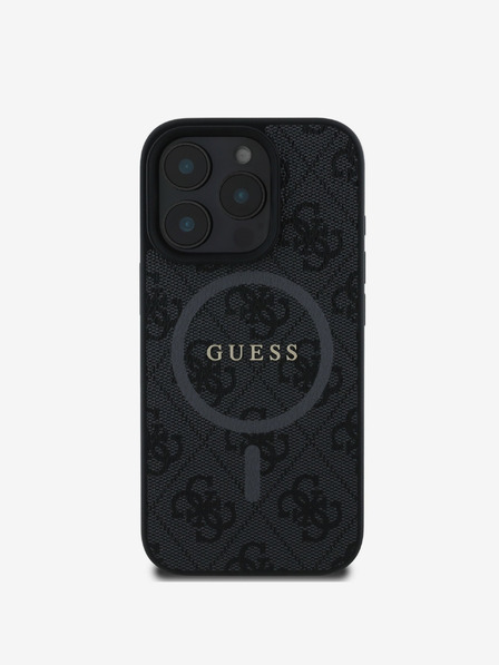 Guess PU Leather 4G Colored Ring MagSafe Zadní Kryt pro iPhone 16 Pro Black Etui za telefon