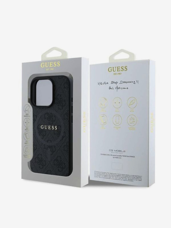 Guess PU Leather 4G Colored Ring MagSafe Zadní Kryt pro iPhone 16 Pro Black Etui za telefon
