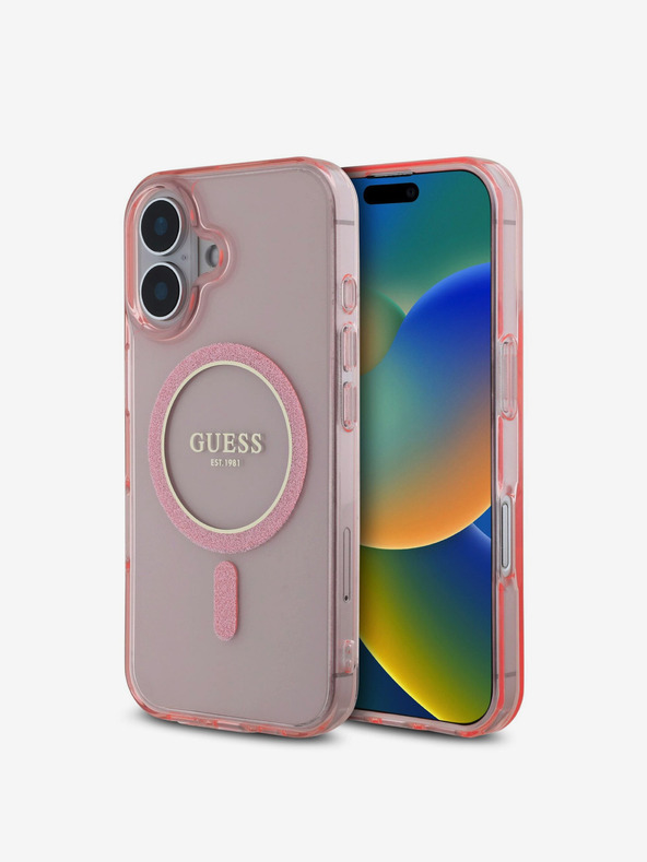 Guess Guess IML Glitter Ring MagSafe stražnja maska ​​za iPhone 16 Pink