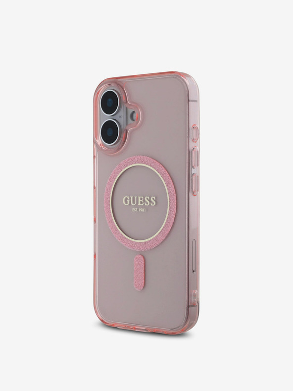 Guess Guess IML Glitter Ring MagSafe stražnja maska ​​za iPhone 16 Pink