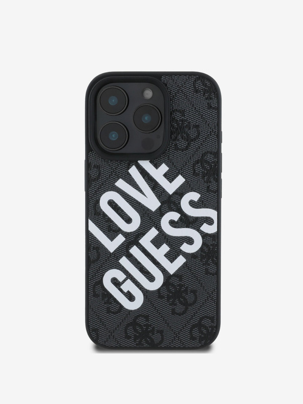 Guess Guess PU kožna 4G Big Love Logo MagSafe stražnja maska ​​za iPhone 16 Pro crna