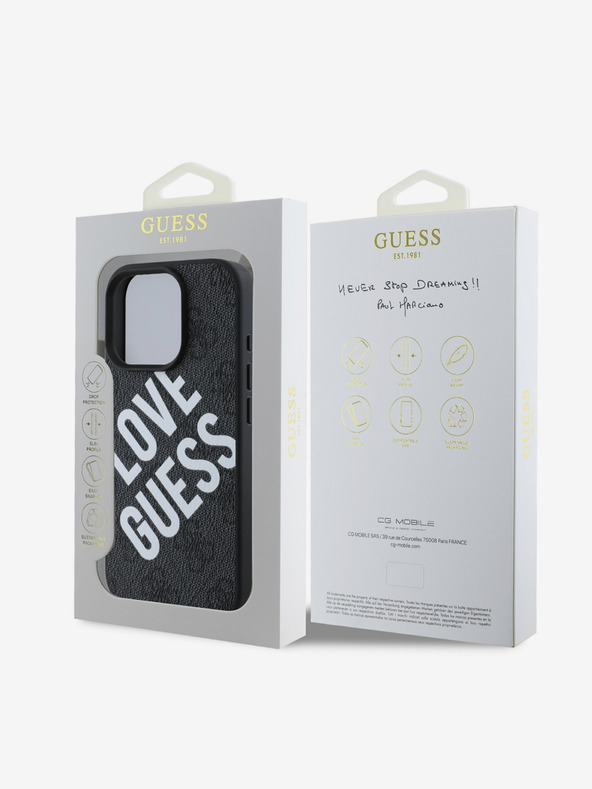 Guess Guess PU kožna 4G Big Love Logo MagSafe stražnja maska ​​za iPhone 16 Pro crna
