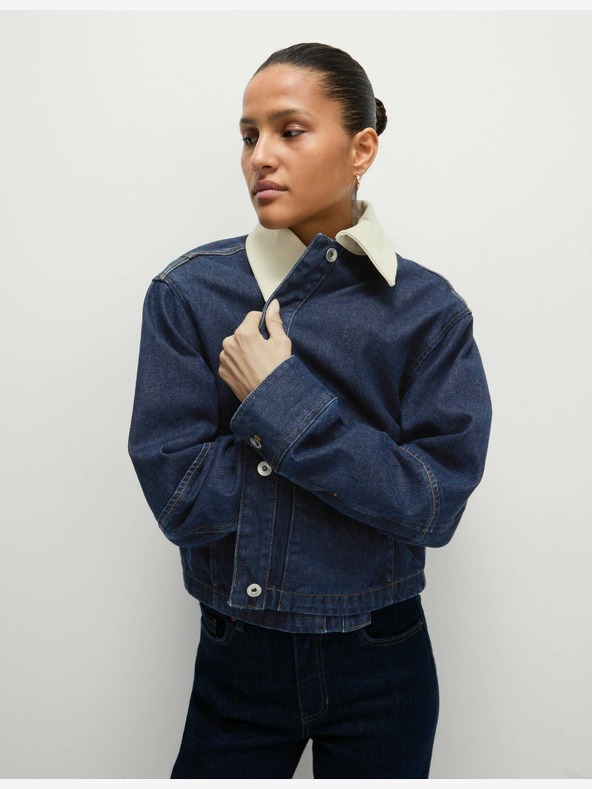 Marks & Spencer Marks & Spencer široka traper jakna s ovratnikom u tamnoplavoj boji